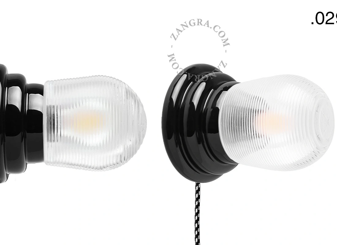 czarna porcelanowa lampa ścienna Art Deco Danilo z włącznikiem