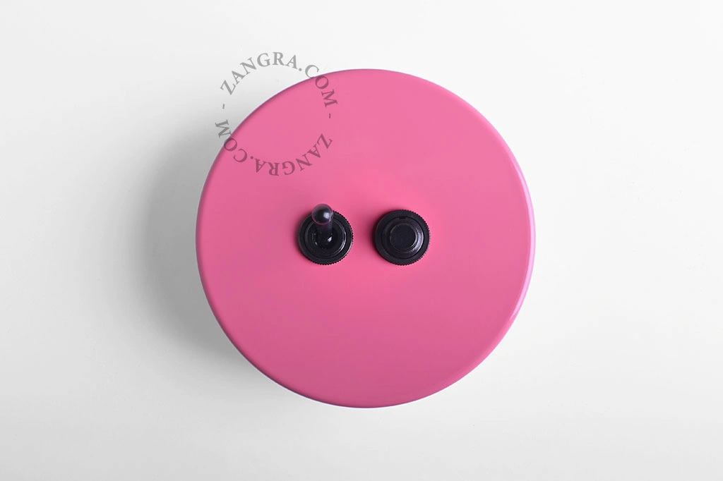interruptor y pulsador rosa simple o conmutado - palanca y botón negros