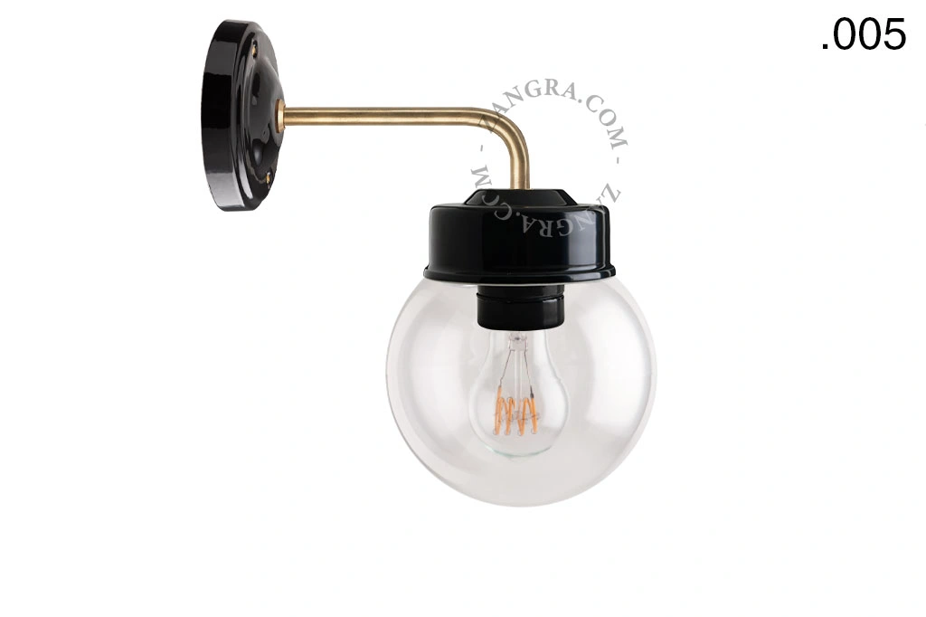 applique en porcelaine noire avec globe en verre