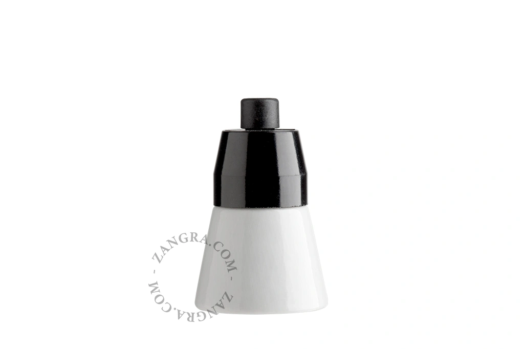 casquilho E27 de porcelana branca e baquelite preto