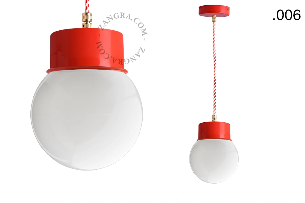 lampada a sospensione rossa - paralume in vetro - Ø 10 cm