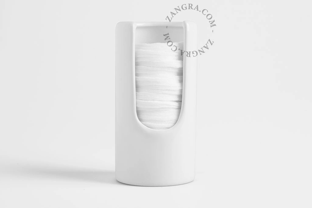 recipiente de porcelana blanca para almohadillas de algodón