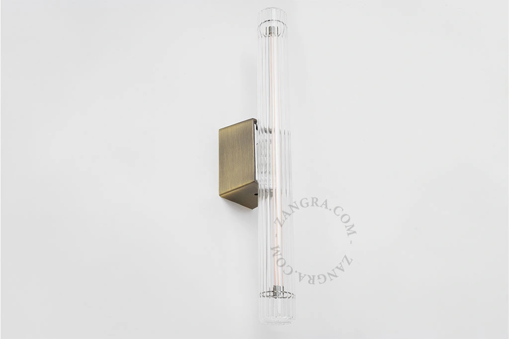 applique ou plafonnier s14d en laiton - verre strié transparent