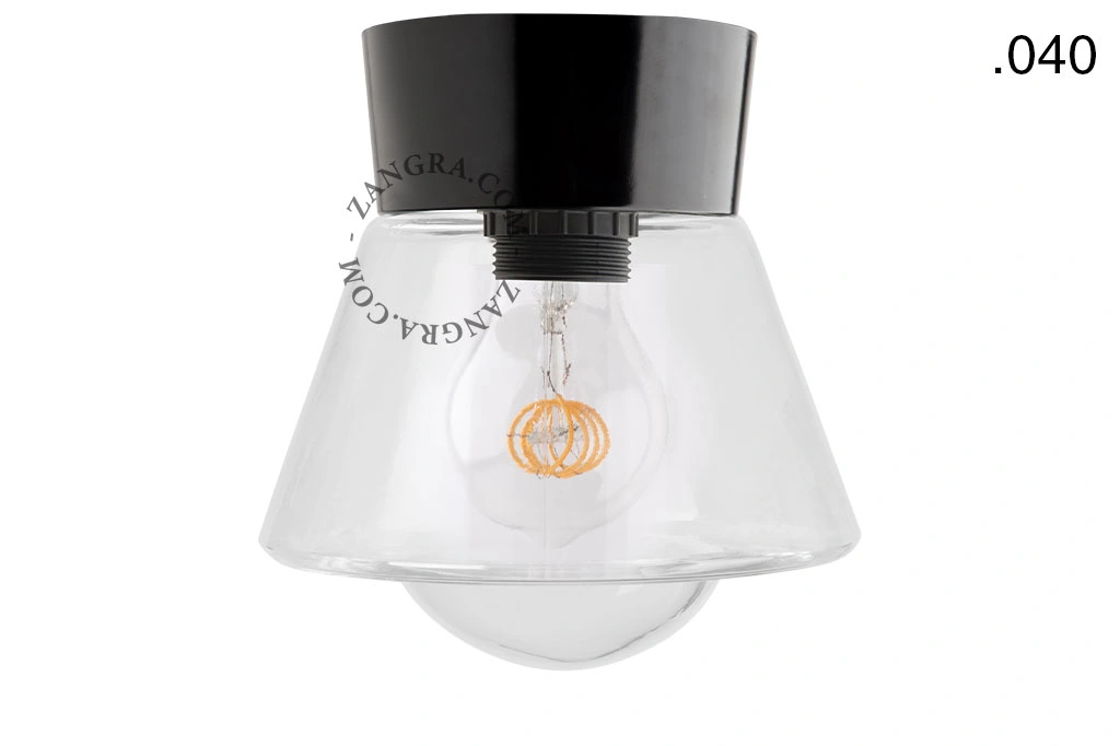 svart vägg- eller taklampa - glasskärm - Ø 11 cm
