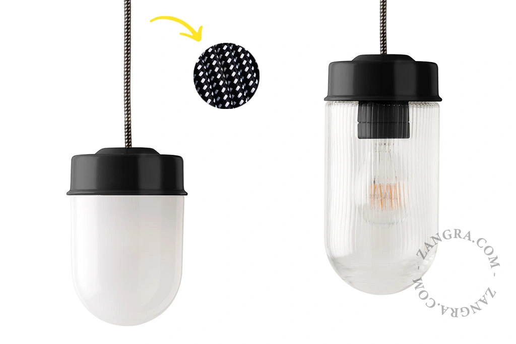 czarna lampa wisząca porcelana ze szklanym kloszem