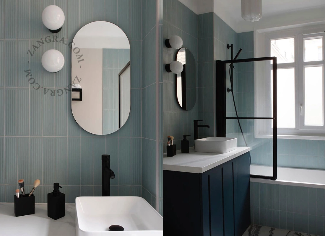 lampada in porcellana nera per bagno – paralume in vetro – Ø 8,5 cm -  IP54