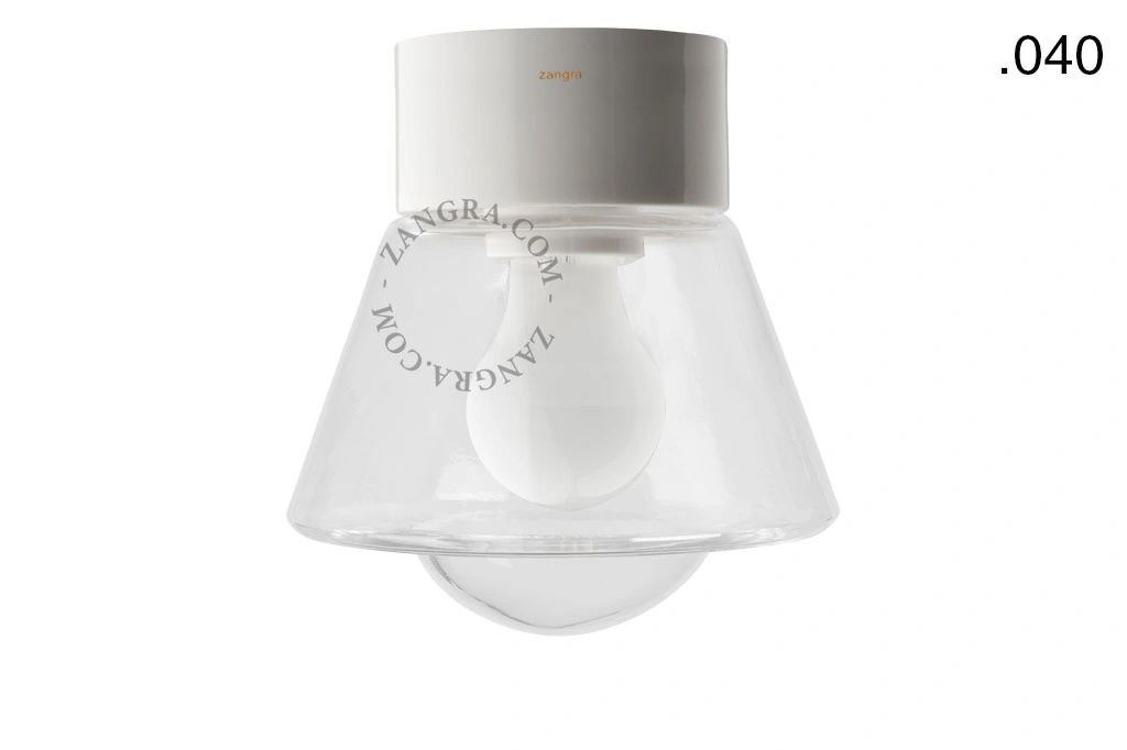 candeeiro de parede ou de teto em porcelana branca - abajur de vidro - Ø 10cm - IP54