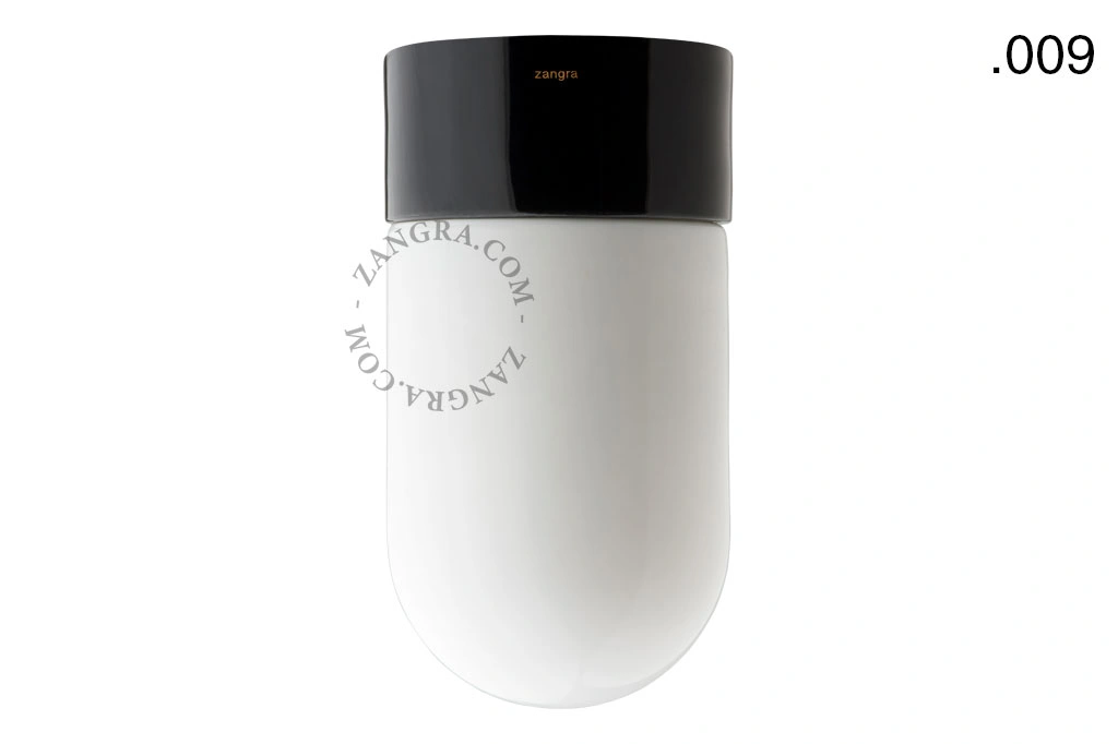 candeeiro de parede ou de teto em porcelana preta - abajur de vidro - Ø 10cm - IP54