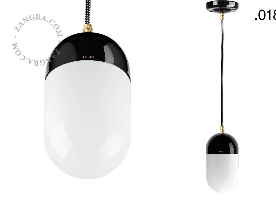 black porcelain pendant light - glass shade