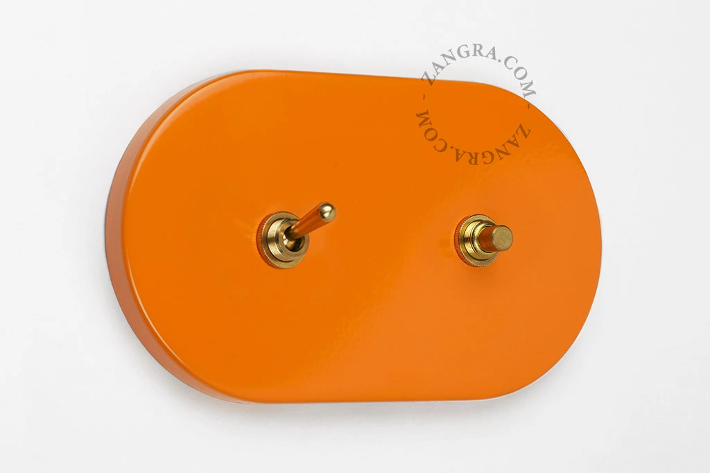 double interrupteur orange va-et-vient ou simple et bouton-poussoir - laiton