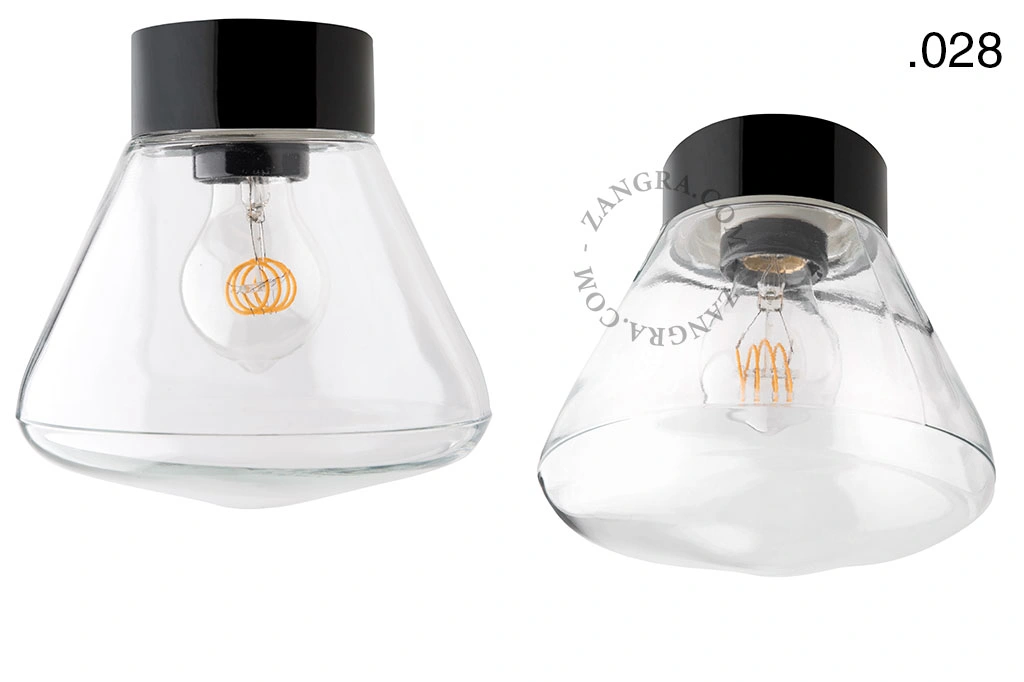 candeeiro de parede ou de teto em porcelana preta - abajur de vidro - Ø 10cm - IP54