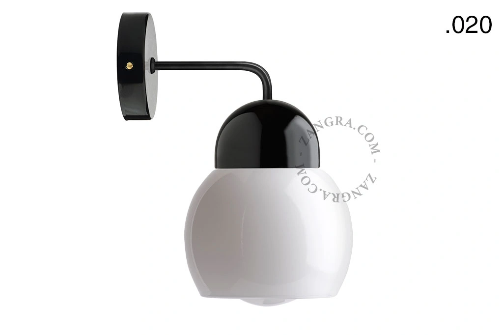 applique en porcelaine noire - globe en verre