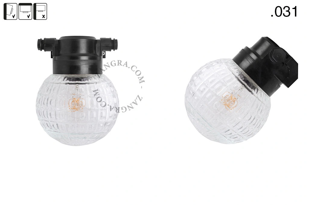badrum svart vägglampa med glasskärm - IP54