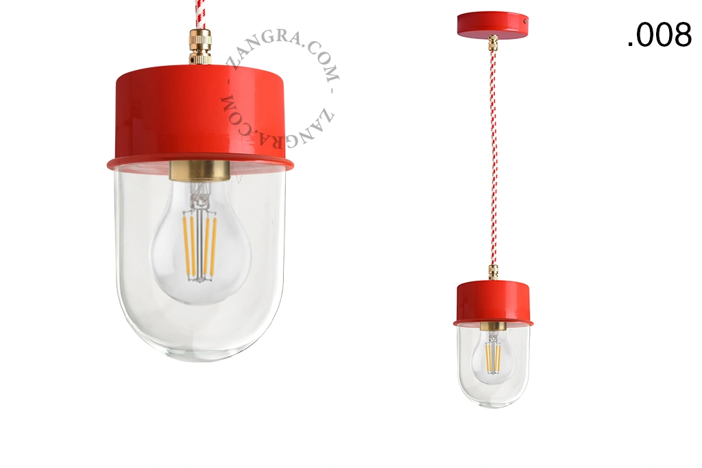 lampada a sospensione rossa - paralume in vetro - Ø 10 cm