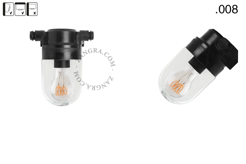 badrum svart vägglampa med glasskärm - IP54