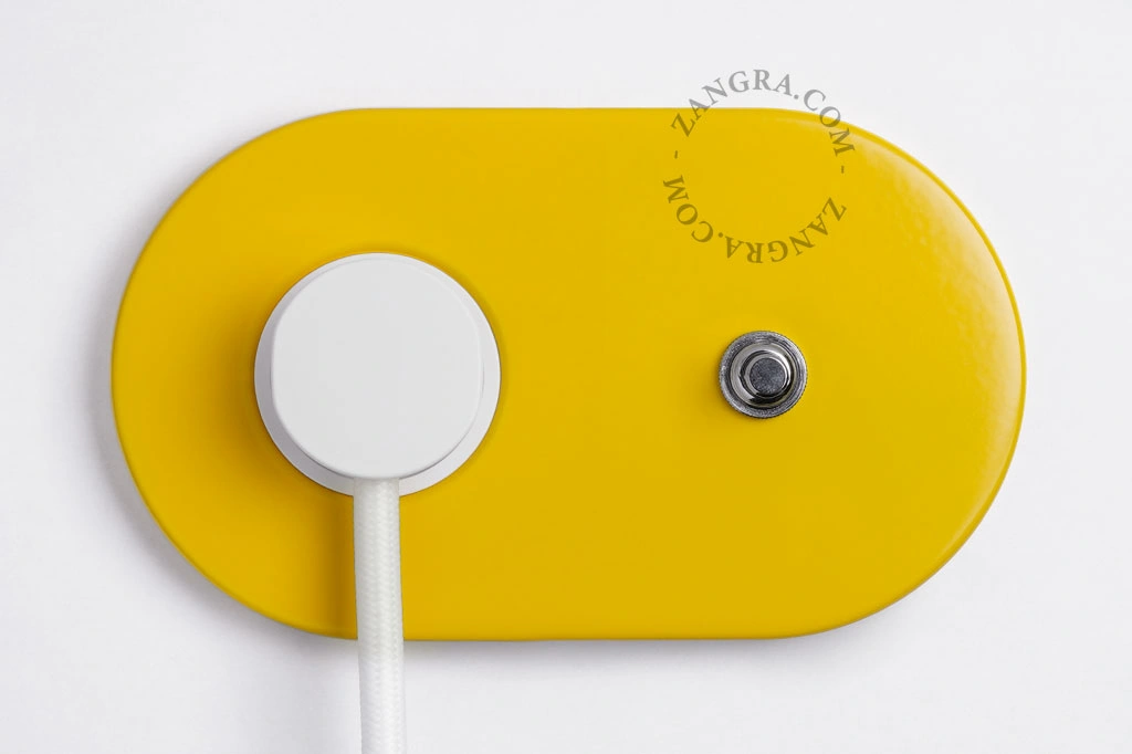 yellow flush mount socket & switch – nickel-plated push-button