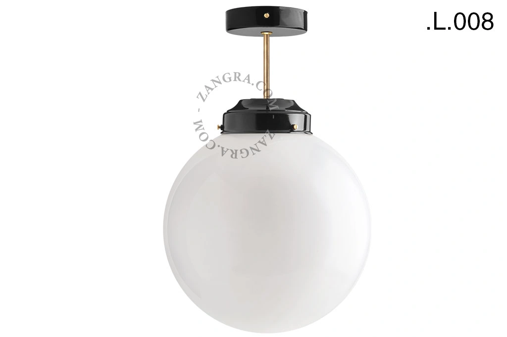 loftslampe i sort og messing - glas skærm