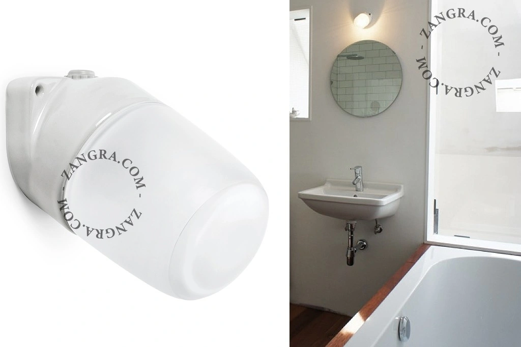 aplique de baño de porcelana blanca - Ø 8,3 cm - pantalla de vidrio - IP54