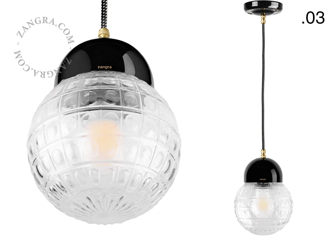 black porcelain pendant light - glass shade