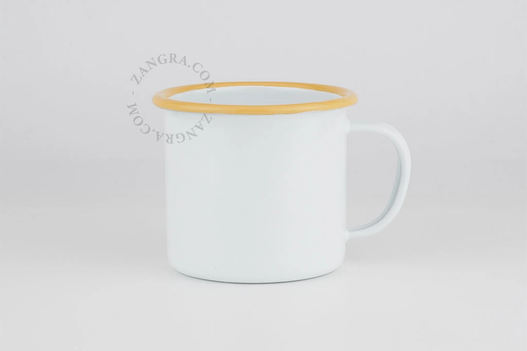 weiße Emaille-Tasse mit karamellfarbenem Rand - 40 cl