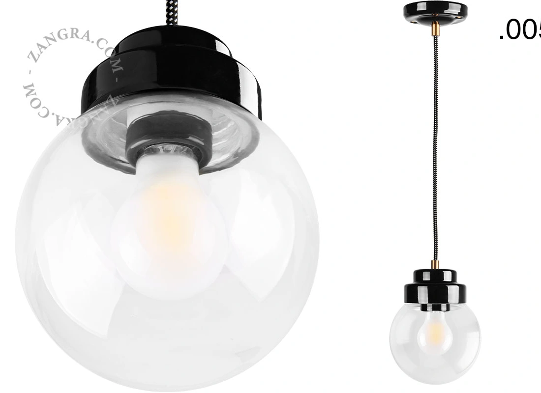 Art Deco pendellampa i svart porslin Denim