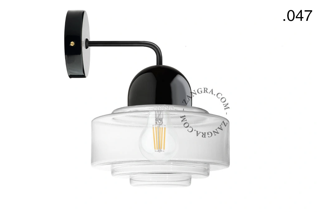 applique en porcelaine noire - globe en verre
