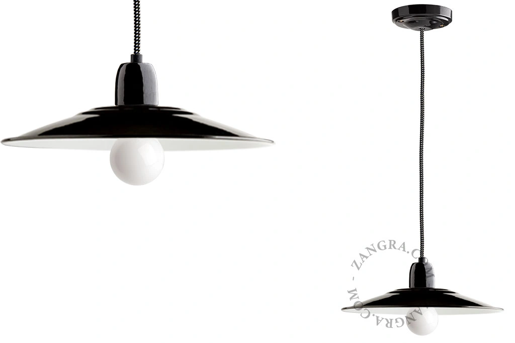 candeeiro pendente de esmalte preto - Ø 28 cm