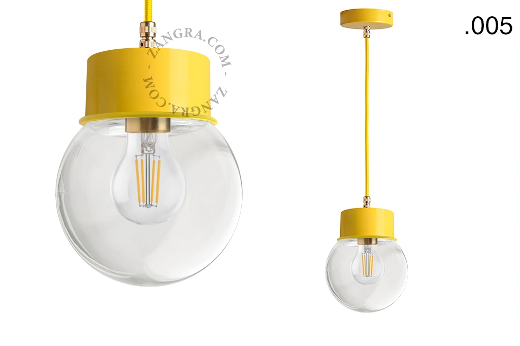 yellow pendant light - glass shade - Ø 10 cm