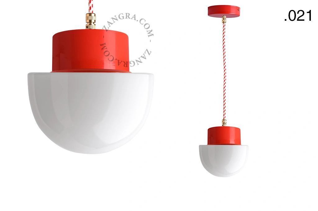 lampada a sospensione rossa - paralume in vetro - Ø 10 cm
