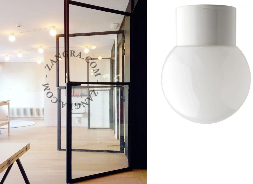 lámpara de baño de porcelana blanca - pantalla de vidrio - Ø 8,5cm -  IP54