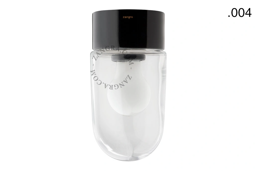 candeeiro de parede ou de teto em porcelana preta - abajur de vidro - Ø 10cm - IP54
