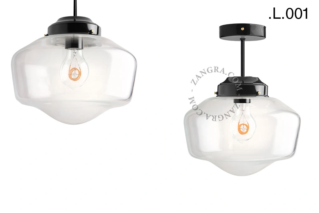 lampada da soffito nera - paralume in vetro