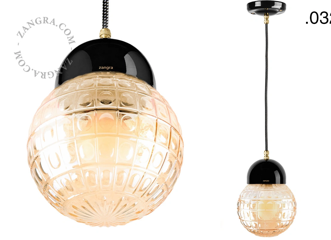 black porcelain pendant light - glass shade