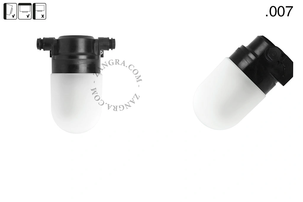 badrum svart vägglampa med glasskärm - IP54