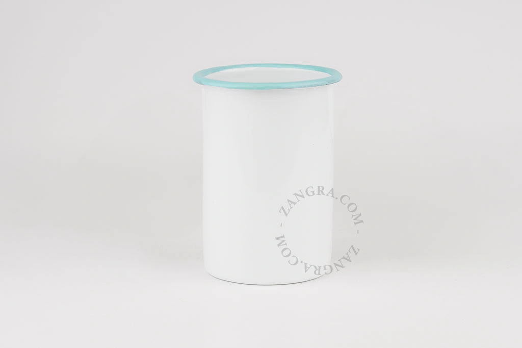 gobelet en émail blanc avec bord bleu - 65 cl