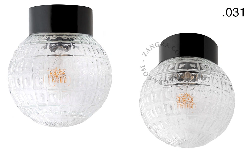 candeeiro de parede ou de teto em porcelana preta - abajur de vidro - Ø 10cm - IP54