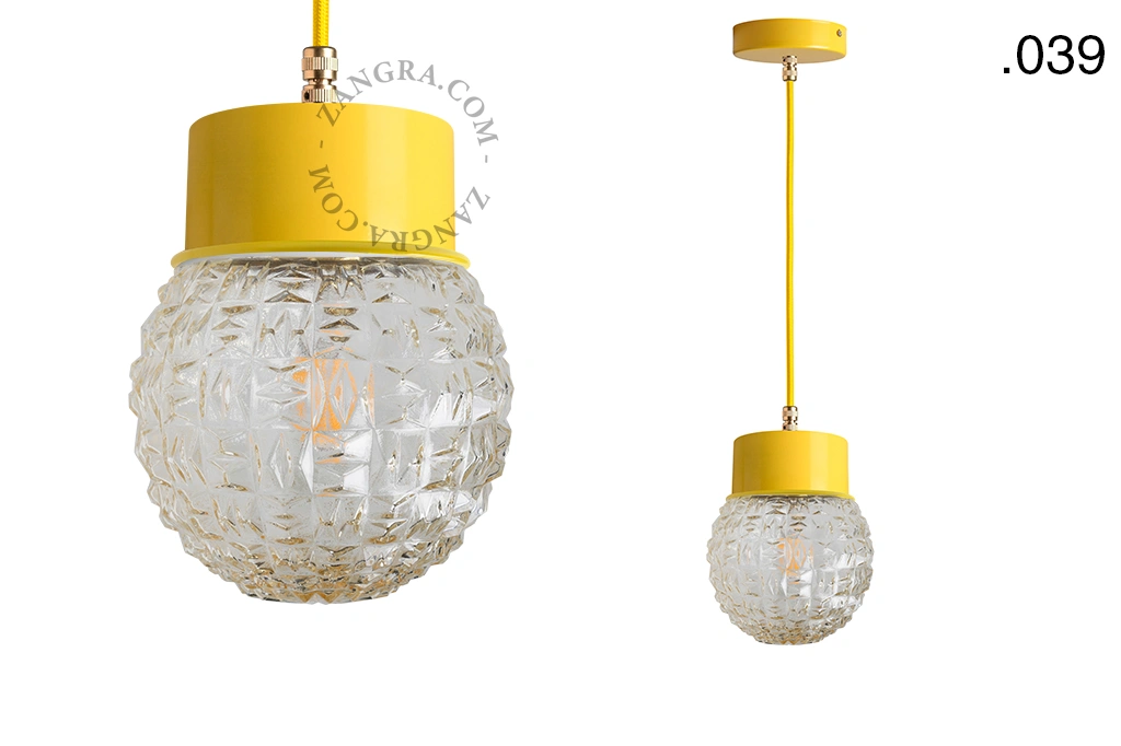 yellow pendant light - glass shade - Ø 10 cm