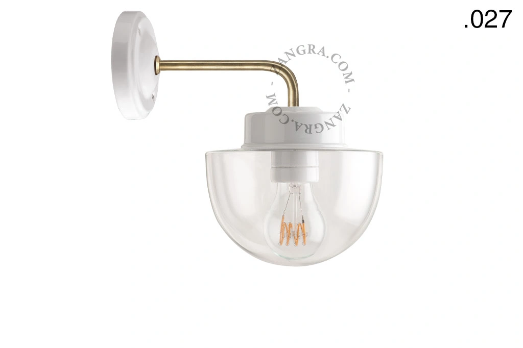 aplique en porcelana blanca y latón - pantalla de vidrio