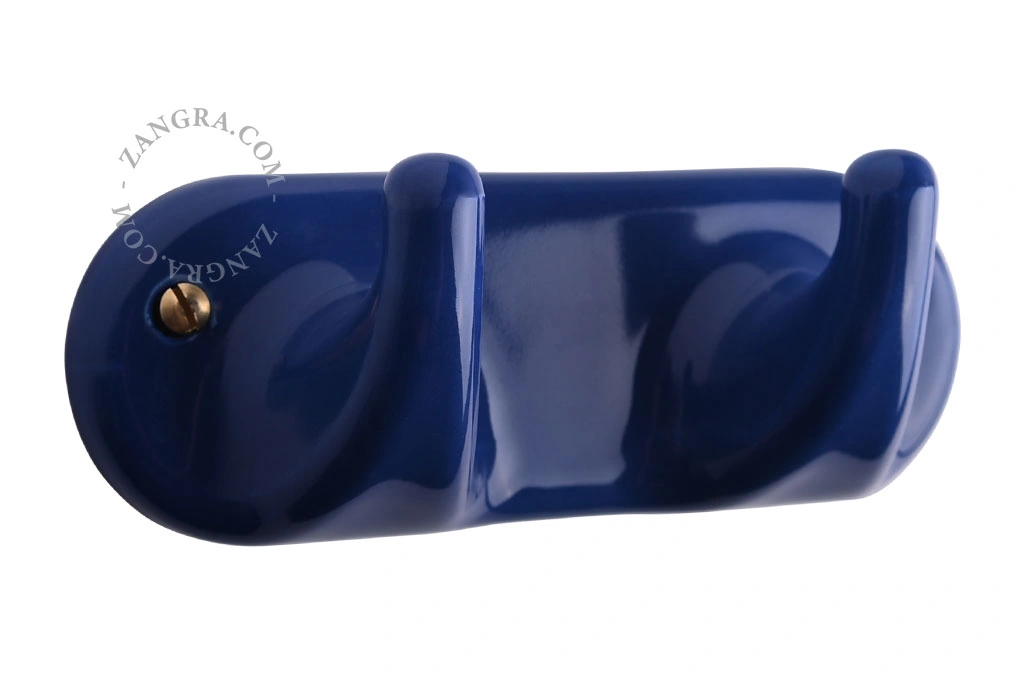 percha 2 ganchos de porcelana azul