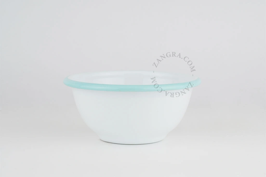 bol en émail blanc avec bord bleu - Ø 13,5 cm