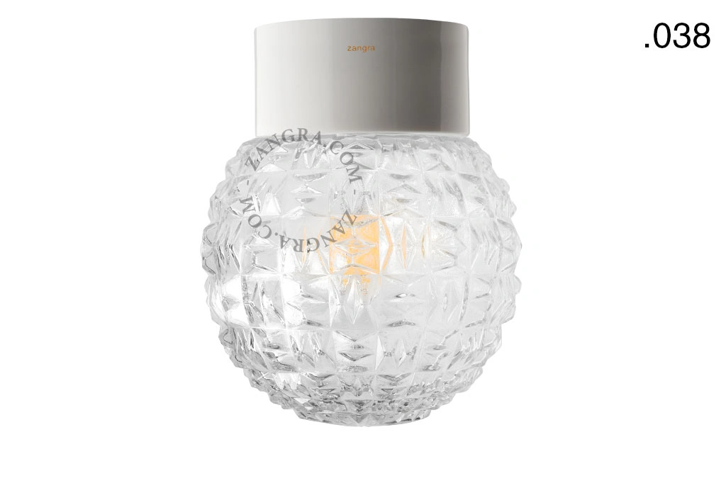 candeeiro de parede ou de teto em porcelana branca - abajur de vidro - Ø 10cm - IP54