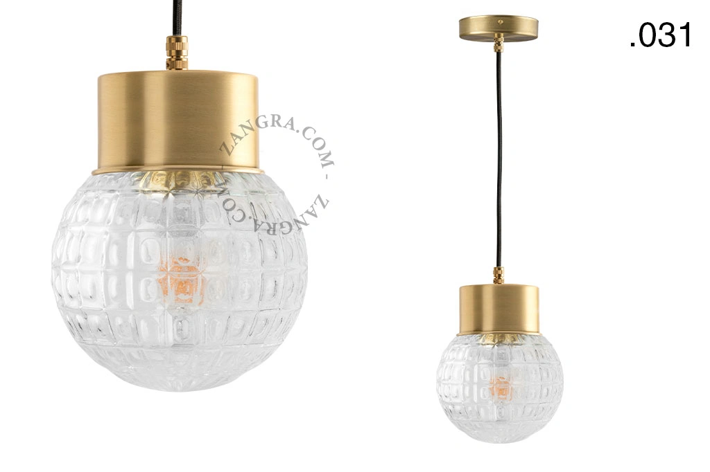 brass pendant light - glass shade - Ø 10 cm