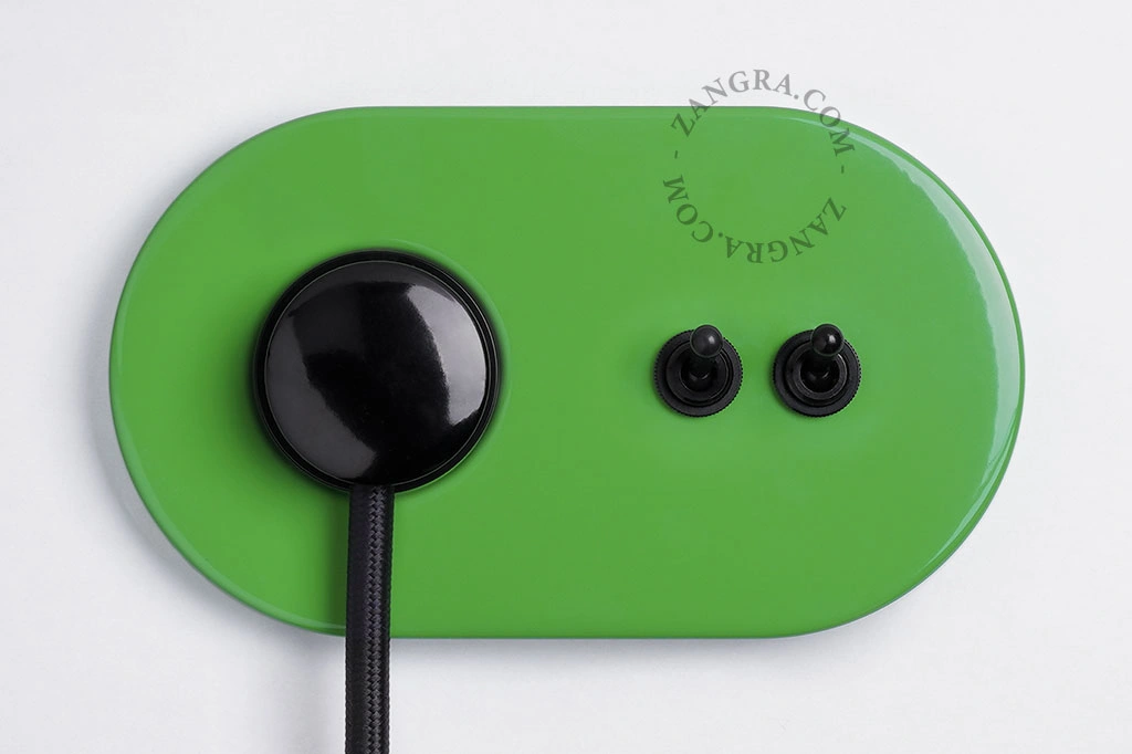green flush mount socket & two-way or simple switch – double black toggle