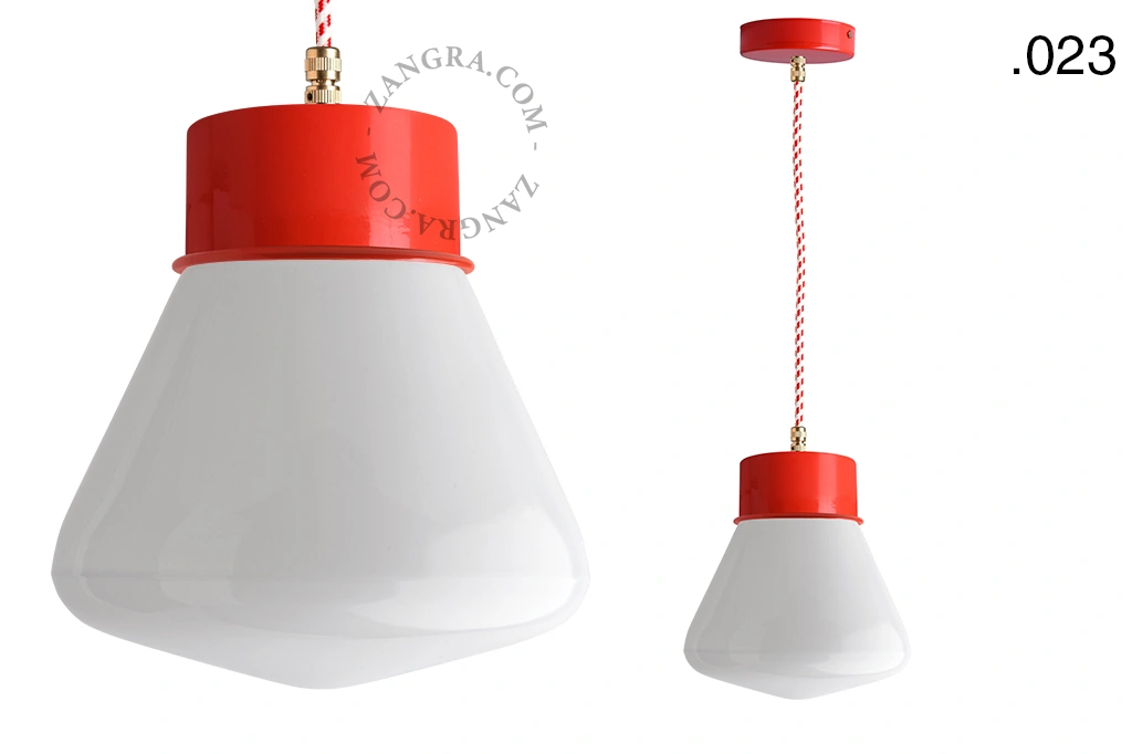 lampada a sospensione rossa - paralume in vetro - Ø 10 cm