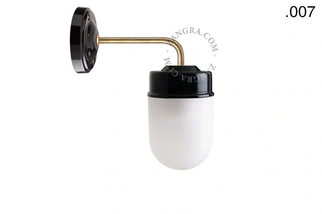 applique en porcelaine noire avec globe en verre