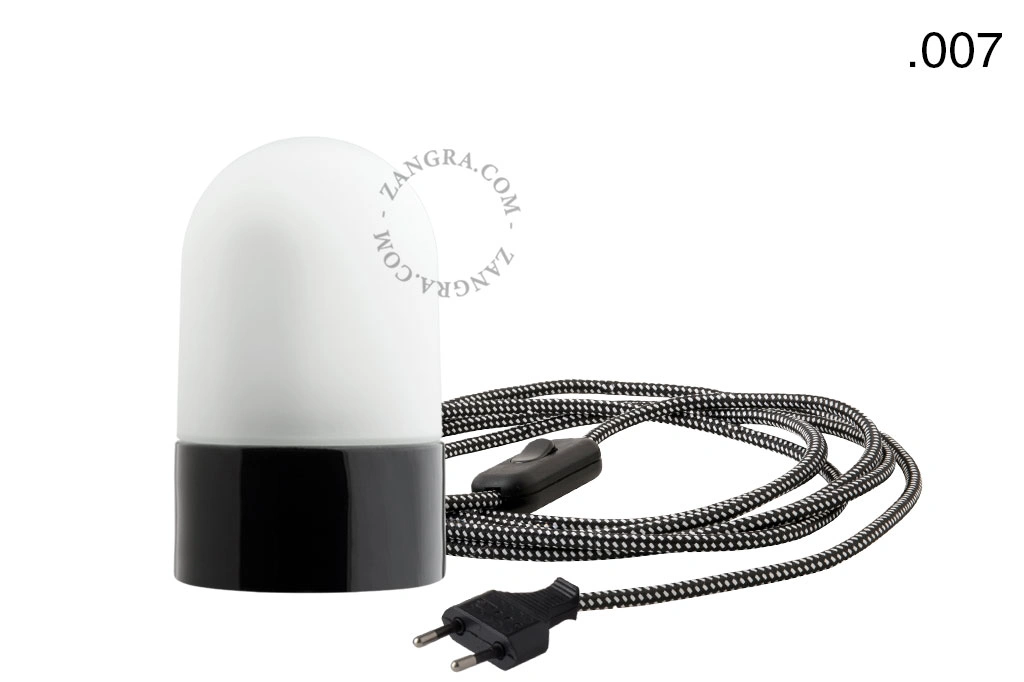 black porcelain table lamp - glass shade - Ø 10 cm