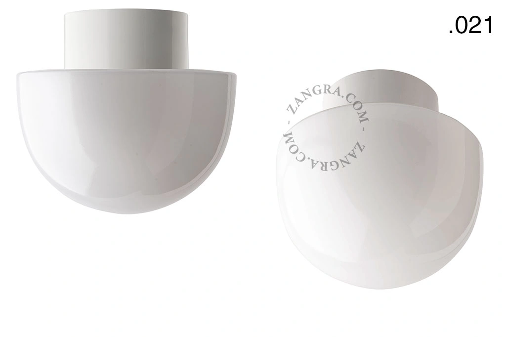 candeeiro de parede ou de teto em porcelana branca - abajur de vidro - Ø 10cm - IP54