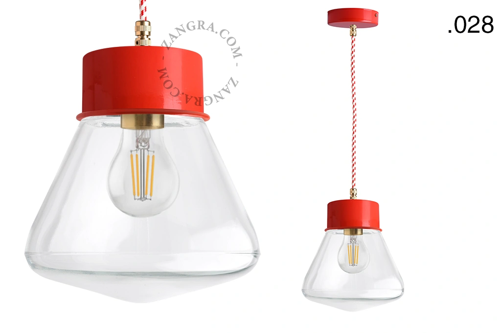 lampada a sospensione rossa - paralume in vetro - Ø 10 cm