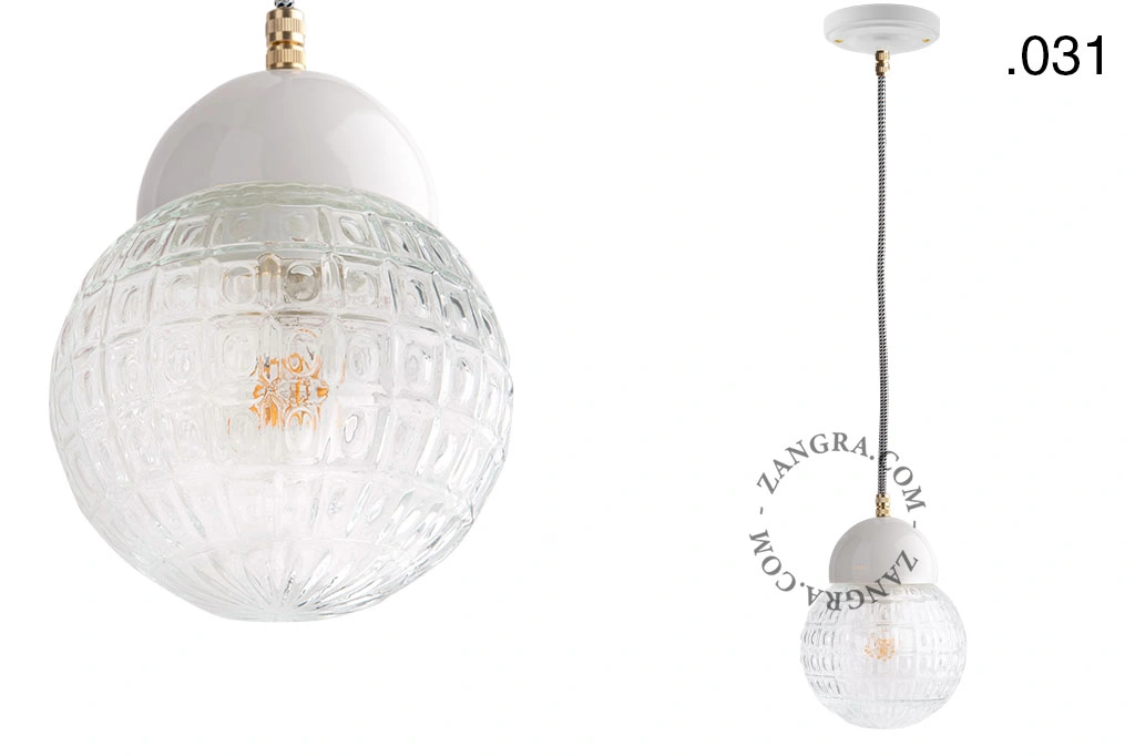 lámpara colgante de porcelana blanca - pantalla de vidrio