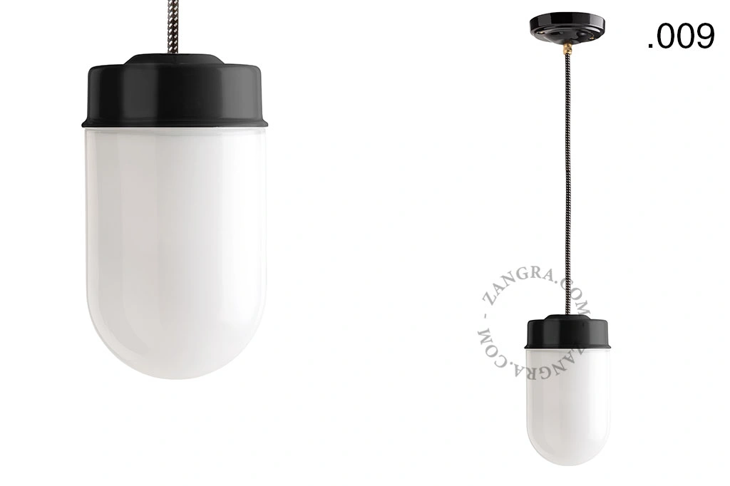 czarna lampa wisząca porcelana ze szklanym kloszem